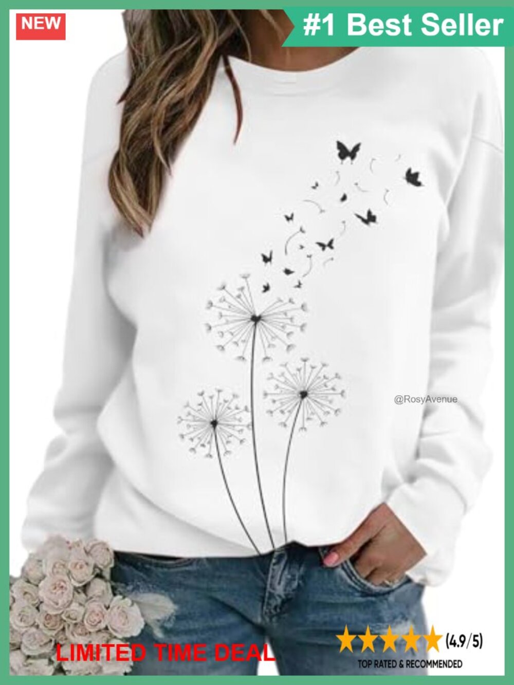 Women's Dandelion Floral Graphic Sweatshirt Crewneck Long Sleeve Pullover